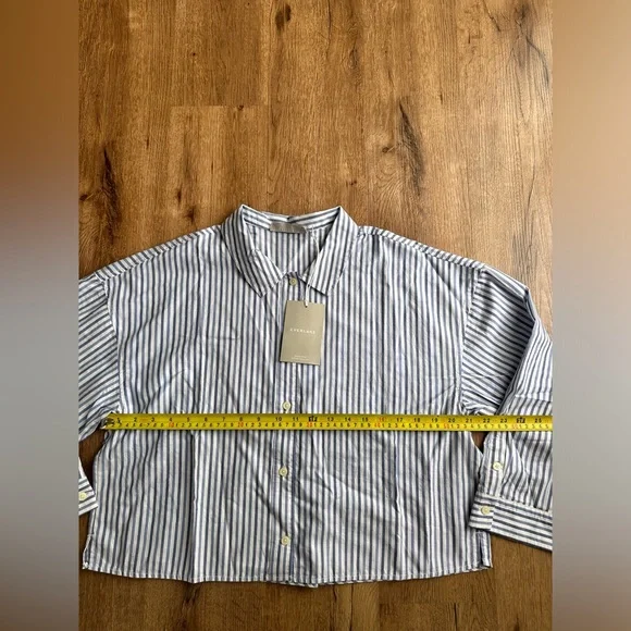 Everlane Blue And White Striped Cotton Collared The Woven PJ Top Size M NWT - Picture 4 of 6